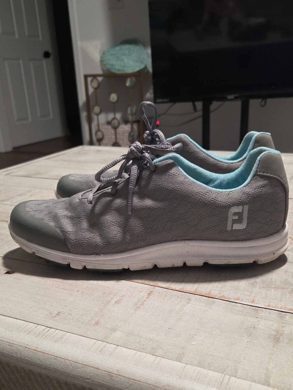FootJoy Women's Gray Athletic Shoe with Light Blue Lining